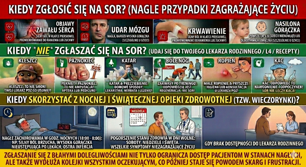 Plakat edukacyjny kiedy zgłosić się na SOR